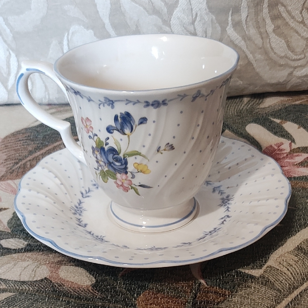 Floral Blue Teacup and Saucer Set